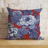 Zyadsinoudor Asian Style Pillow Cover Red and Blue Chinoiserie Floral Pillow Case Japanese 16x16in Decorative Pillow Home Cotton Linen Elegant Cushion Cases for Sofa Couch Living Room Bedroom view 1