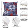 Zyadsinoudor Asian Style Pillow Cover Red and Blue Chinoiserie Floral Pillow Case Japanese 16x16in Decorative Pillow Home Cotton Linen Elegant Cushion Cases for Sofa Couch Living Room Bedroom view 2