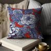 Zyadsinoudor Asian Style Pillow Cover Red and Blue Chinoiserie Floral Pillow Case Japanese 16x16in Decorative Pillow Home Cotton Linen Elegant Cushion Cases for Sofa Couch Living Room Bedroom view 4