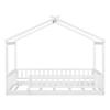 BestLM Twin Size Wooden House Bed for Kids, Wood Platform Bed Frame with Fence, Roof, and Safety Guardrail for Kids, Teens, Girls, Boys, White view 4