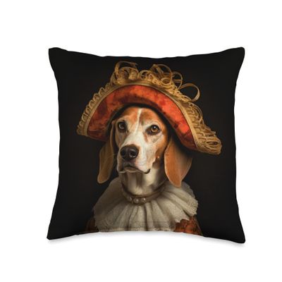 American Foxhound Dog Portrait Renaissance Funny Pet Mom Dad Throw Pillow
