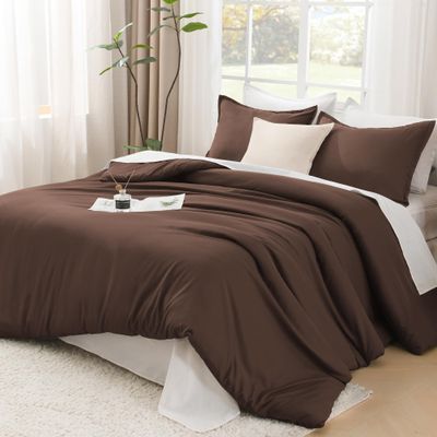 Litanika Brown Comforter Set California King Size, 3 Pieces Cal King Lightweight Solid Bedding Comforter Set, All Season Fluffy Bed Set (104x96In Comforter & 2 Pillowcases)
