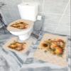 Bath Mat 3 Piece Bathroom Rug Sets, Squirrel Pumpkin Fall Non Slip Bath Rug Contour Mat and Toilet Lid Cover, Absorbent Shower Mat Soft Bath Rug and Mat Set Thanksgiving Floral Rustic Texture Small view 1