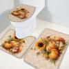 Bath Mat 3 Piece Bathroom Rug Sets, Squirrel Pumpkin Fall Non Slip Bath Rug Contour Mat and Toilet Lid Cover, Absorbent Shower Mat Soft Bath Rug and Mat Set Thanksgiving Floral Rustic Texture Small view 4