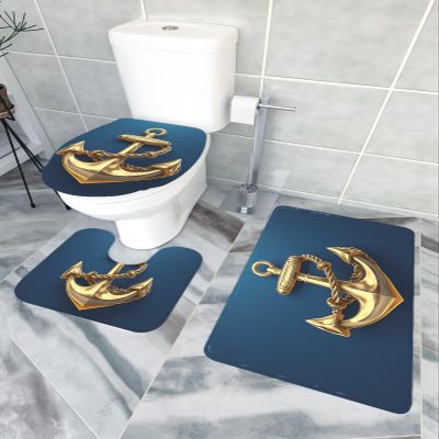LEOSUCRE Bath Mat 3 Piece Bathroom Rug Sets, Metal Anchor Non Slip Bath Rug Contour Mat and Toilet Lid Cover, Absorbent Shower Mat Soft Bath Rug and Mat Set Blue Painting Backdrop Small
