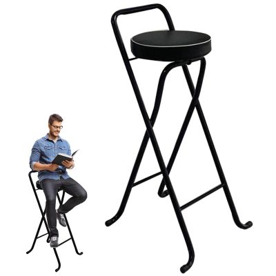 32inch Padded Folding High Breakfast Kitchen Bar Stool Chair, Vintage Black Foldable Barstool with Backrest Support & Footrest,Seat Height: 81cm(1 PC)