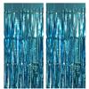 2PCS Party Decoration Backdrop 3.28*6.56 Feet Foil Fringe Curtain Tinsel Streamer Photo Backgrounds Hanging Decorations for Baby Shower Gender Reveal Birthday Wedding Themed Party Supplies Light Blue view 1