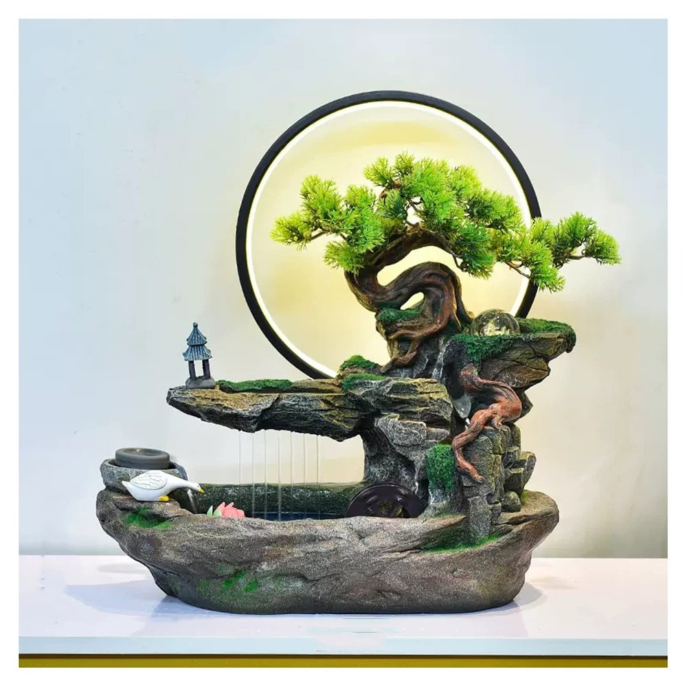 Tabletop Fountains Tabletop Water Fountain Indoor Waterfalls Fountains Decorative Tabletop Fountain with LED Light Artificial Bonsai Tree Design Best Home Gifts for Parents or Friends Desktop Water Fo