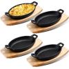 Mifoci 4 Pcs Mini Cast Iron Skillet with Wooden Base Small Cast Iron Fajita Plates Baker's Skillet Matte Black Pan Pot for Kitchen Restaurant Barbecue Dinner (8.7 x 4.7 x 1.6 Inches) view 1