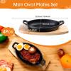 Mifoci 4 Pcs Mini Cast Iron Skillet with Wooden Base Small Cast Iron Fajita Plates Baker's Skillet Matte Black Pan Pot for Kitchen Restaurant Barbecue Dinner (8.7 x 4.7 x 1.6 Inches) view 2