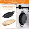 Mifoci 4 Pcs Mini Cast Iron Skillet with Wooden Base Small Cast Iron Fajita Plates Baker's Skillet Matte Black Pan Pot for Kitchen Restaurant Barbecue Dinner (8.7 x 4.7 x 1.6 Inches) view 3