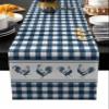 RisQiten Farmhouse Rooster Table Runner - 60 Inch Long Rustic Farm Animals Blue White Plaid Cotton and Linen Blended Dress Scarves Farmhouse Table Runner for Kitchen Dining, Coffee Table, 13" x 60" view 1