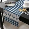 RisQiten Farmhouse Rooster Table Runner - 60 Inch Long Rustic Farm Animals Blue White Plaid Cotton and Linen Blended Dress Scarves Farmhouse Table Runner for Kitchen Dining, Coffee Table, 13" x 60" view 2