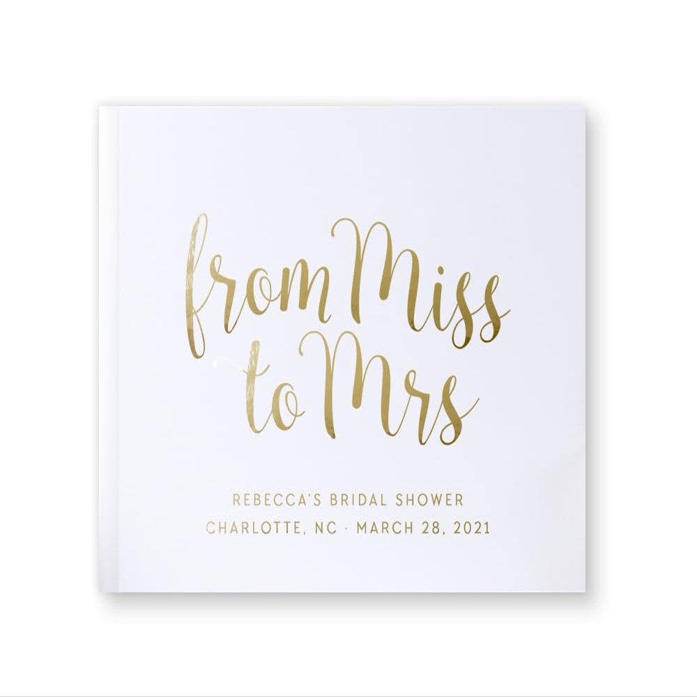 Bridal Shower Guest Book, Miss to Mrs Guestbook Ideas for Future Bride Advice or Letters to Bride Album Colors Available - White Gold (10x8)