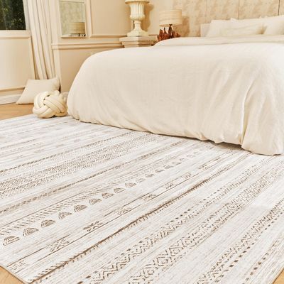 6x9 Area Rugs for Living Room Machine Washable Rug Distressed Indoor Carpet Neutral Moroccan Boho Rug Ultra Soft Area Rug for Bedroom Dining Room Playroom Office, Brown