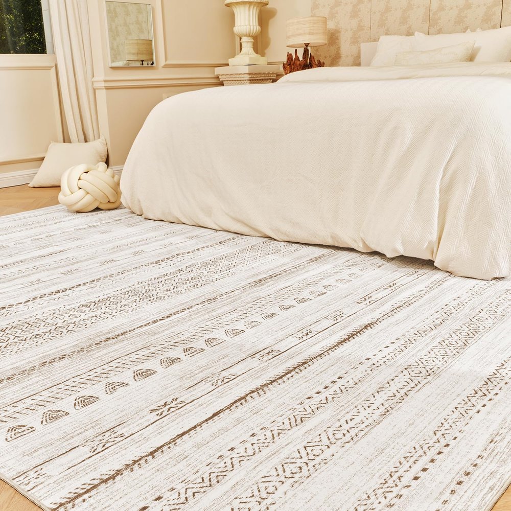 6x9 Area Rugs for Living Room Machine Washable Rug Distressed Indoor Carpet Neutral Moroccan Boho Rug Ultra Soft Area Rug for Bedroom Dining Room Playroom Office, Brown