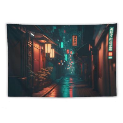 Tapestry for Wall Decor Aesthetic, Streets of Tokyo at Night After Rain Room Decor for Teen Girls, Funny Tapestries Flag, Bohemian Wall Hanging, 40"x60"