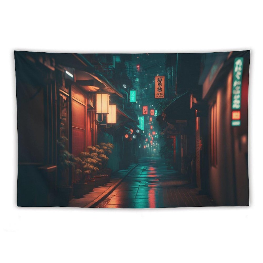 Tapestry for Wall Decor Aesthetic, Streets of Tokyo at Night After Rain Room Decor for Teen Girls, Funny Tapestries Flag, Bohemian Wall Hanging, 40"x60"