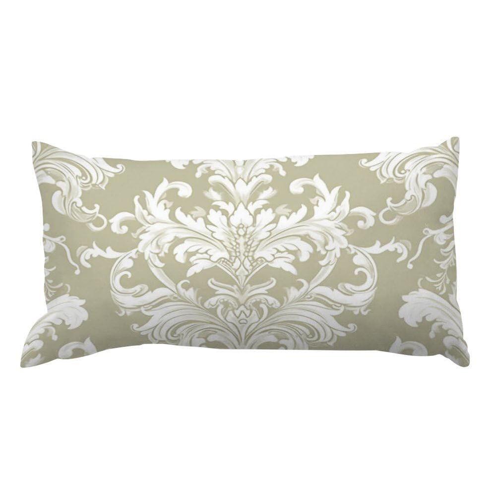 MISSUYSA Rectangular Cushion Cover Tan White Damask Pillow Cover Traditional Chinese 12x18 Decorative Pillow Home Cotton Linen Artistic Pillow Case for Couch Bed Home Soft Decor