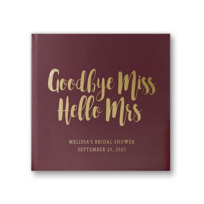 Bridal Shower Guest Book Future Mrs from Miss to Mrs Personalized Wedding Album or Guestbook - Wine Burgundy Gold (10x8)