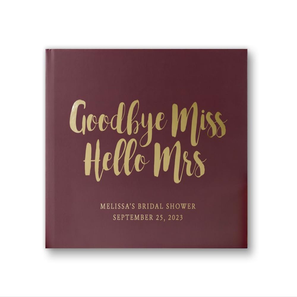 Bridal Shower Guest Book Future Mrs from Miss to Mrs Personalized Wedding Album or Guestbook - Wine Burgundy Gold (10x8)