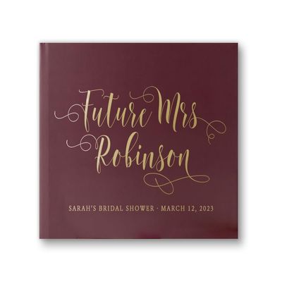 From Miss to Mrs Guest Book Bridal Shower Book, Bridal Shower Dcor Personalized Future Bride Gift - Red Terracotta Gold (10x8)