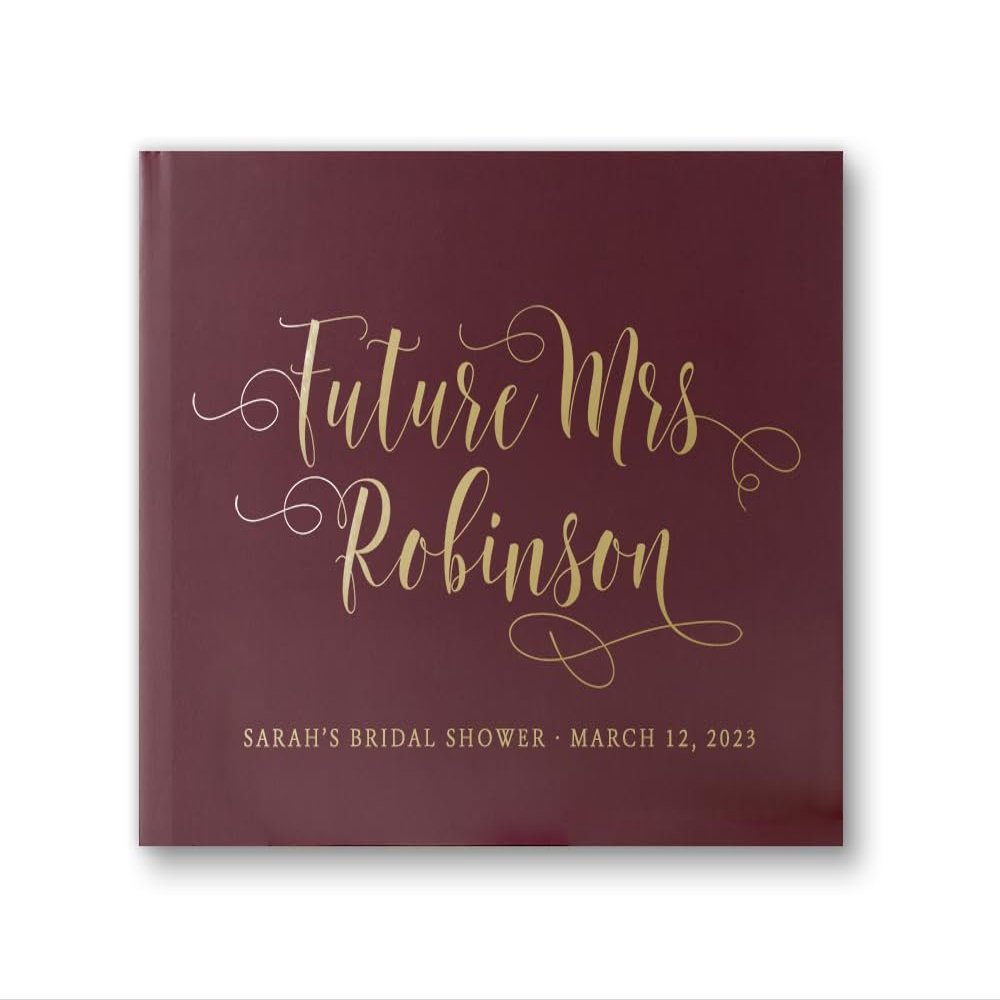 From Miss to Mrs Guest Book Bridal Shower Book, Bridal Shower Dcor Personalized Future Bride Gift - Red Terracotta Gold (10x8)