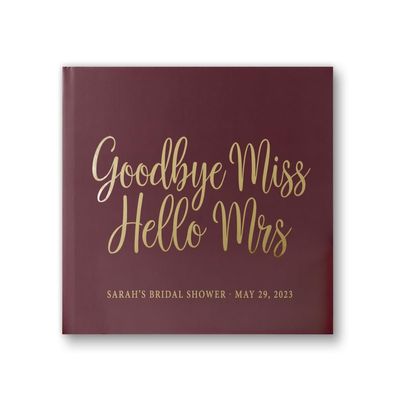 From Miss to Mrs Guest Book Bridal Shower Book, Bridal Shower Dcor Personalized Future Bride Gift - Wine Burgundy Gold (9x6)
