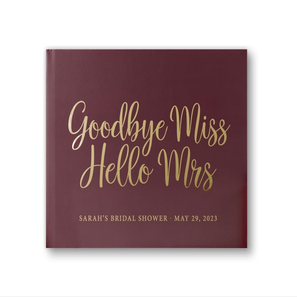 From Miss to Mrs Guest Book Bridal Shower Book, Bridal Shower Dcor Personalized Future Bride Gift - Wine Burgundy Gold (9x6)
