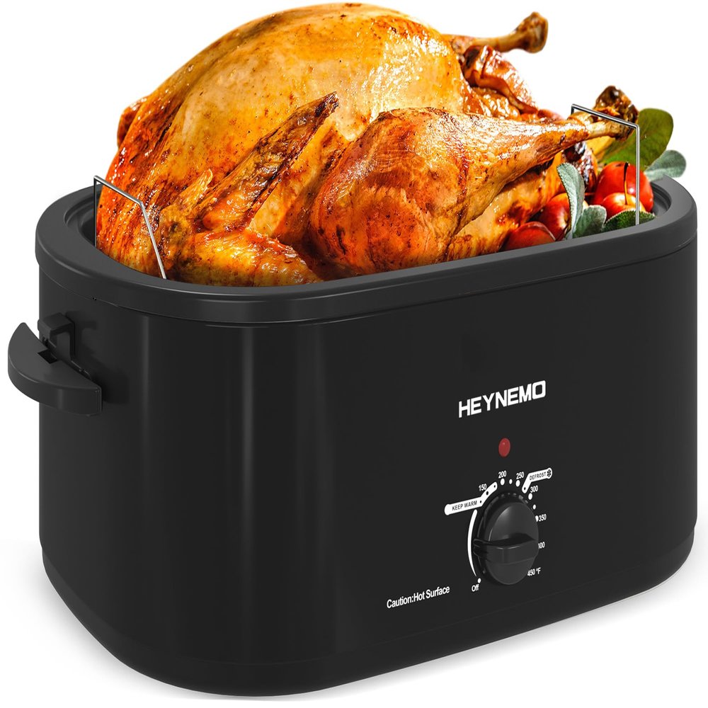 24 Quart Electric Roaster Oven with Visible & Self-Basting Lid, Large Turkey Roaster with Defrost Warm Function, Adjustable Temperature, Removable Pan Rack, Stainless Steel