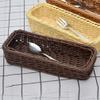 BESTonZON 2pcs Wicker Bread Basket Woven Cutlery Storage Organizer Rectangular Rattan Fruit Storage Baskets Narrow Spices Storage Baskets Silverware for Food Serving view 2