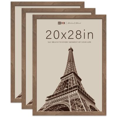 VCK 20x28 Poster Frame 3 Pack - Brown Walnut, Exclusive Natural Wood Grain Solid Wood Picture Frame, Wall Hanging