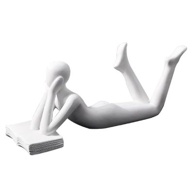 APLUSH Reading Statue Home Decorations for Living Room, Modern Decor Resin Collectible Figurines for Office Bedroom Centerpiece Shelf Accents,White,B