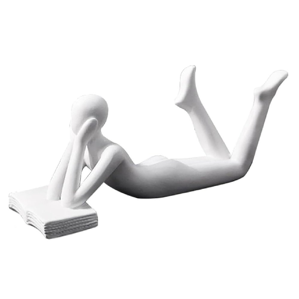 APLUSH Reading Statue Home Decorations for Living Room, Modern Decor Resin Collectible Figurines for Office Bedroom Centerpiece Shelf Accents,White,B