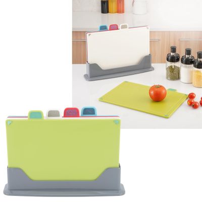 4 Pcs Plastic Cutting Board Set with Storage Stand Plastic Colored Mats 4 Color Non Slip Cutting Board Dishwasher for Kitchen Various Food Types