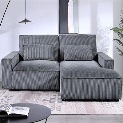 Container Furniture Direct Luxe Oversized Two-Piece Sectional Couches for Living Room, L Shaped Sofa with Chaise, Upholstered with Corduroy Fabric, Dark Grey - Right Facing