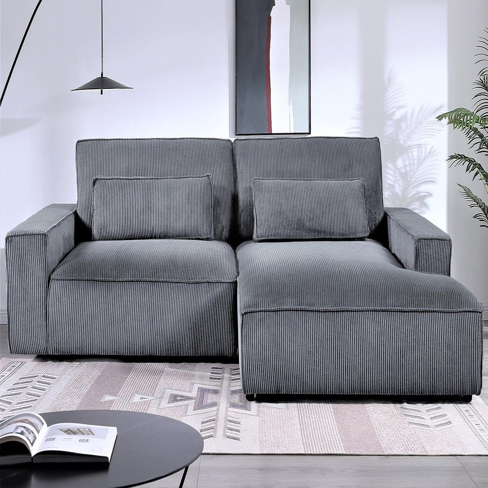 Container Furniture Direct Luxe Oversized Two-Piece Sectional Couches for Living Room, L Shaped Sofa with Chaise, Upholstered with Corduroy Fabric, Dark Grey - Right Facing