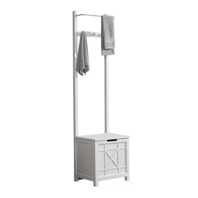 Derby Laundry Hamper with Towel Rack - Stool for Entryway, Laundry Room, or Bathroom Storage (White)