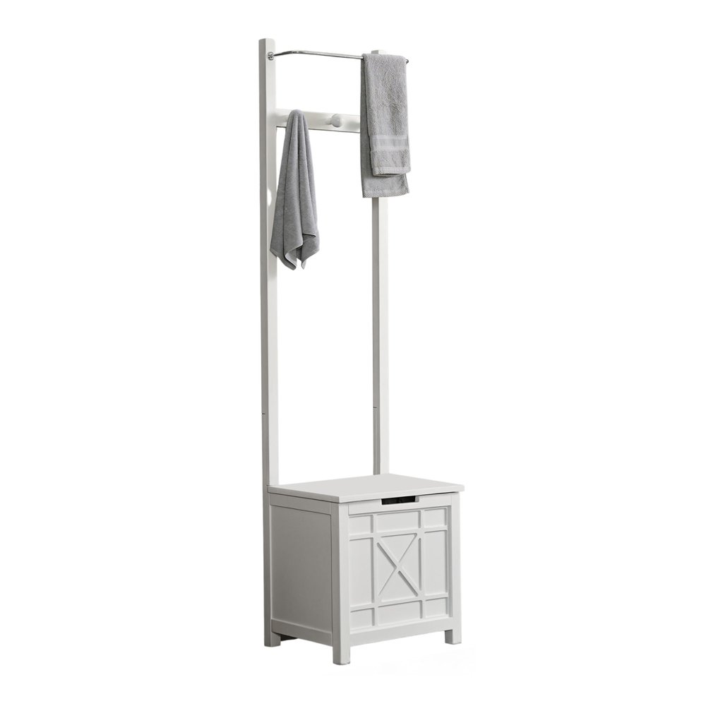 Derby Laundry Hamper with Towel Rack - Stool for Entryway, Laundry Room, or Bathroom Storage (White)