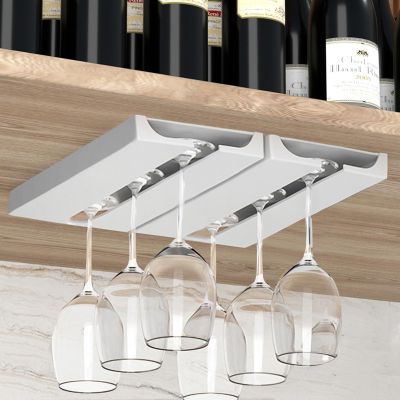Vaisoeny Wine Glass Holder Under Cabinet Wine Glass Rack - Under Cabinet Stemware Wine Glass Holder Glasses Storage Hanger plastic Organizer for Bar Punch-free Self-adhesive 2 PackWhite