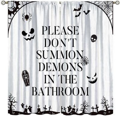 Halloween Gothic Curtains, Gothic Skulls Bats Spiders Farmhouse Signs Horror Themed Home Decor, Kids Boys Girls Bedroom Living Room Blackout Curtains,52X84 Inch