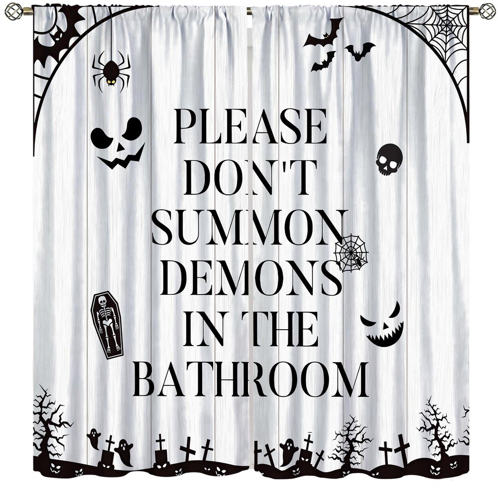 Halloween Gothic Curtains, Gothic Skulls Bats Spiders Farmhouse Signs Horror Themed Home Decor, Kids Boys Girls Bedroom Living Room Blackout Curtains,52X84 Inch
