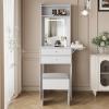 ARTETHYS Small Vanity Desk Set with 3 Adjustable Lighted Mirror and Storage Chair Mini Makeup Vanities Set for Compact Space White Dressing Table with Fold-up Panel for Bedroom view 2