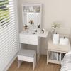 ARTETHYS Small Vanity Desk Set with 3 Adjustable Lighted Mirror and Storage Chair Mini Makeup Vanities Set for Compact Space White Dressing Table with Fold-up Panel for Bedroom view 4