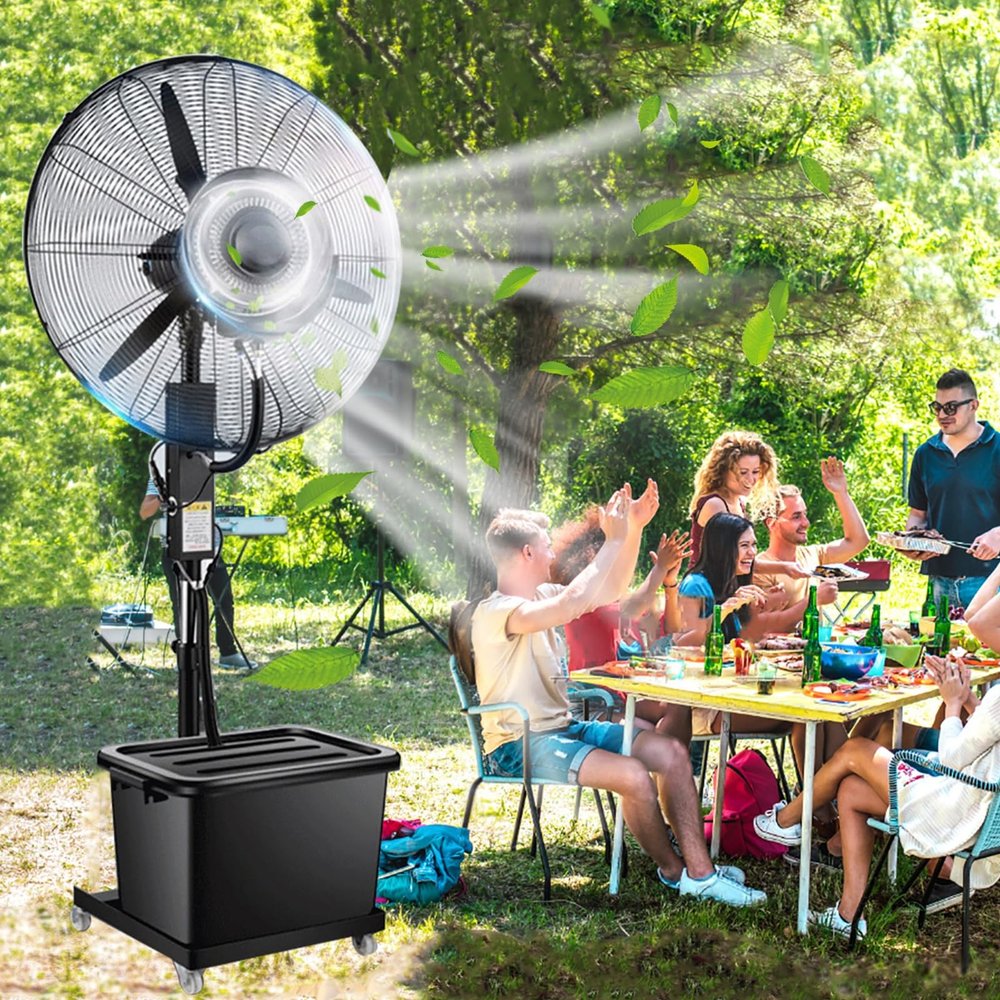 WOLWES Portable Misting Fan, Cool Mist Fan, Industrial Pedestal Fan, 28 Inch /32 Inch, W/Standalone Tank, 3 Speeds, One Key Shaking Head, 120 Degree Oscillation (Size : 81cm/31.9in)