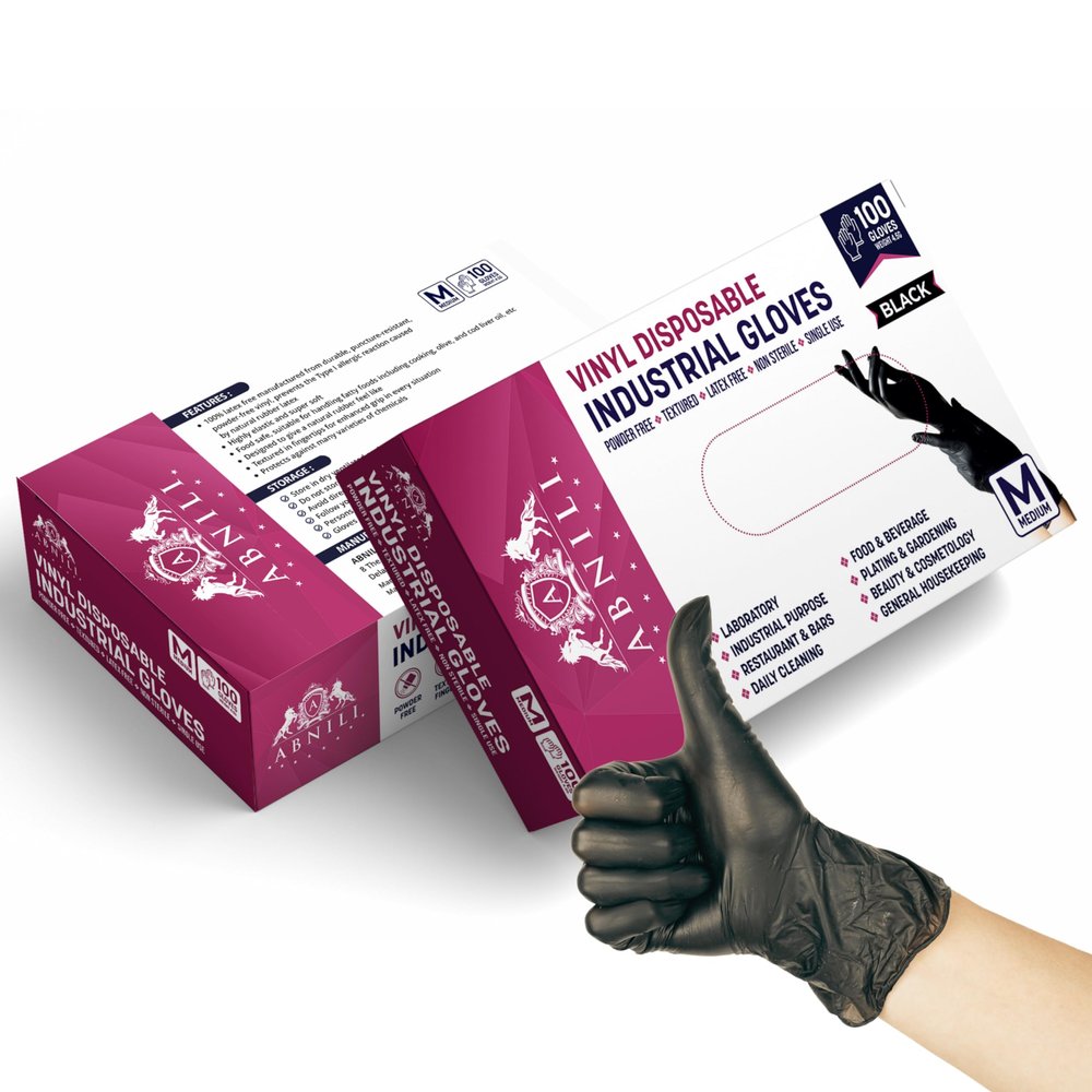 Abnili Black Vinyl Gloves Disposable Latex-free, Powder-free, Large 4.5-Mil 100-Count, Food Handling, Cleaning, Cooking, kitchen & Household Use