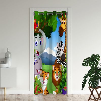 Animals Door Curtains for Doorways, Jungle Wildlife Zoo Elephant Lion Tiger Giraffe Blackout Curtain for Bedroom Closet, Grommet Thermal Insulated Privacy Door Drapes for Room Divider, 59"W x 80"L