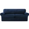 KPPKOU Stretch T Cushion Sofa Slipcover 3 Pieces Sofa Covers Thick Velvet Couch Cover Stretch Sofa Slip Covers Furniture Protector with 2 Individual T Cushion Washable (Navy, Loveseat) view 1