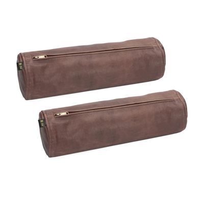 D DOLLY LAMB Goat Leather Cylindrical Cushion Covers - Round Cervical Roll Cylinder Bolster Pillow Cover | Designed for Head, Neck, Back, and Legs, 7x22 Inches - Chiku Brown Pack of 2