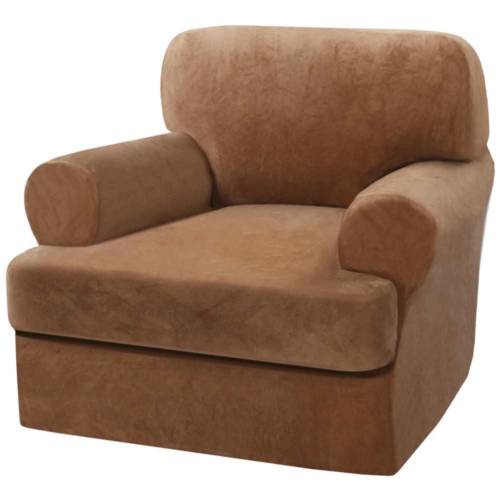 KPPKOU Stretch T Cushion Sofa Slipcover 2 Pieces Sofa Covers Thick Velvet Couch Cover Stretch Sofa Slip Covers Furniture Protector with 1 Individual T Cushion Washable (Leather, Chair)
